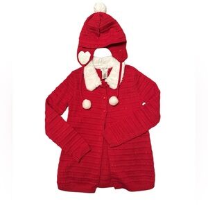 Max Studio Red Knit Girls Cardigan with White Trim Christmas Size 7-8